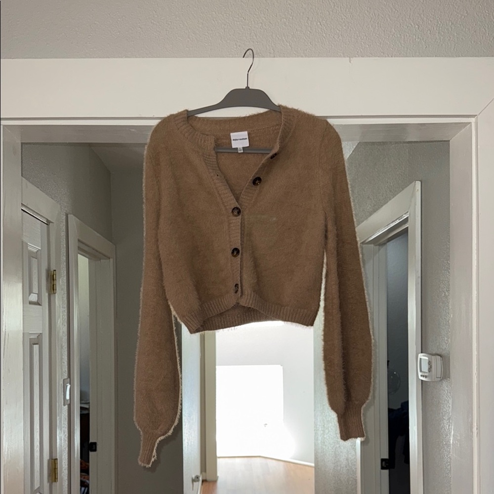 Skylar + Madison Brown Cropped Cardigan with Balloon Sleeves